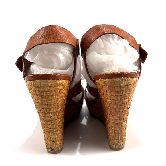 Jessica Simpson Heels Brown Leather Woven Wedge Sandals Size 8 - Picture 5 of 13